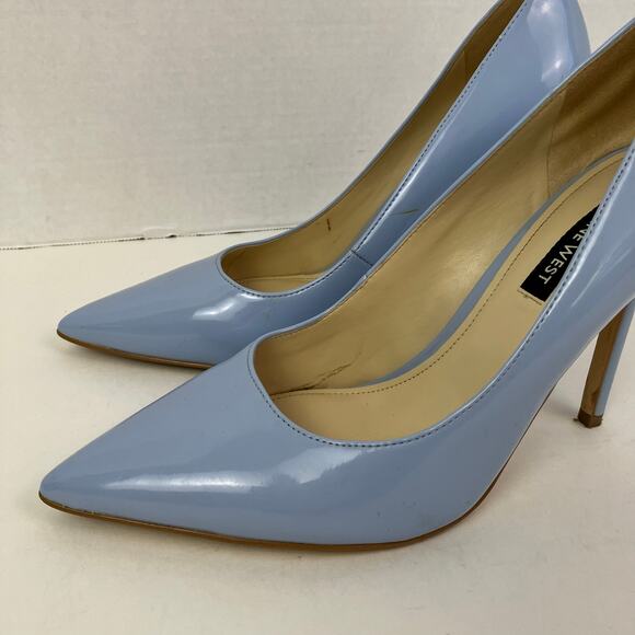 Nine West Sz 8M Ezra Pointy Toe Pumps
Light Blue Patent Stiletto Heels - Picture 3 of 16